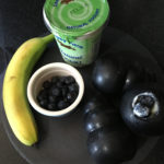 Ingredients - Natural yoghurt with mashed banana, blackberries and blueberries.